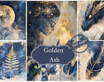 Magical Golden Ash Journal Kit: Fantasy Scrapbook Printable Backgrounds (Digital Art)