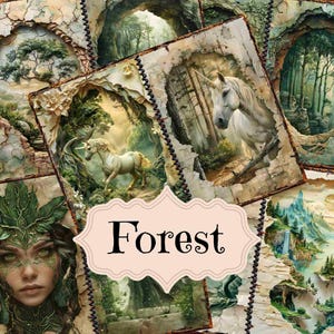 Kit de journal indésirable Forêt enchantée Scrapbook papier numérique Forêt enchantée Journal indésirable fournitures fée shabby chic forêt arrière-plans