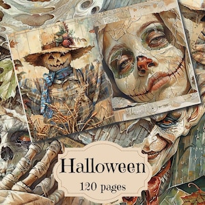 Watercolor Vintage Halloween Junk Journal Supplies Halloween Scrapbook Printable Collage Kit Halloween Shabby Chic Halloween Backgrounds