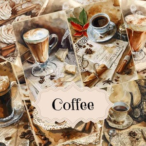 Herfst Coffee Junk Journal Kit Vintage Koffie Scrapbook Afdrukbare pagina's Vintage Coffee Junk Journal Supplies Shabby Chic Koffie Achtergronden
