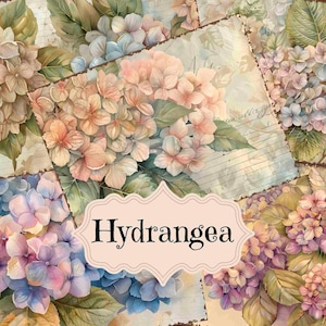 Hortensia Junk Journal Supplies Bloemen Plakboek Afdrukbare pagina's Lentetuin Junk Journal Vintage Shabby Chic Hortensia Achtergronden