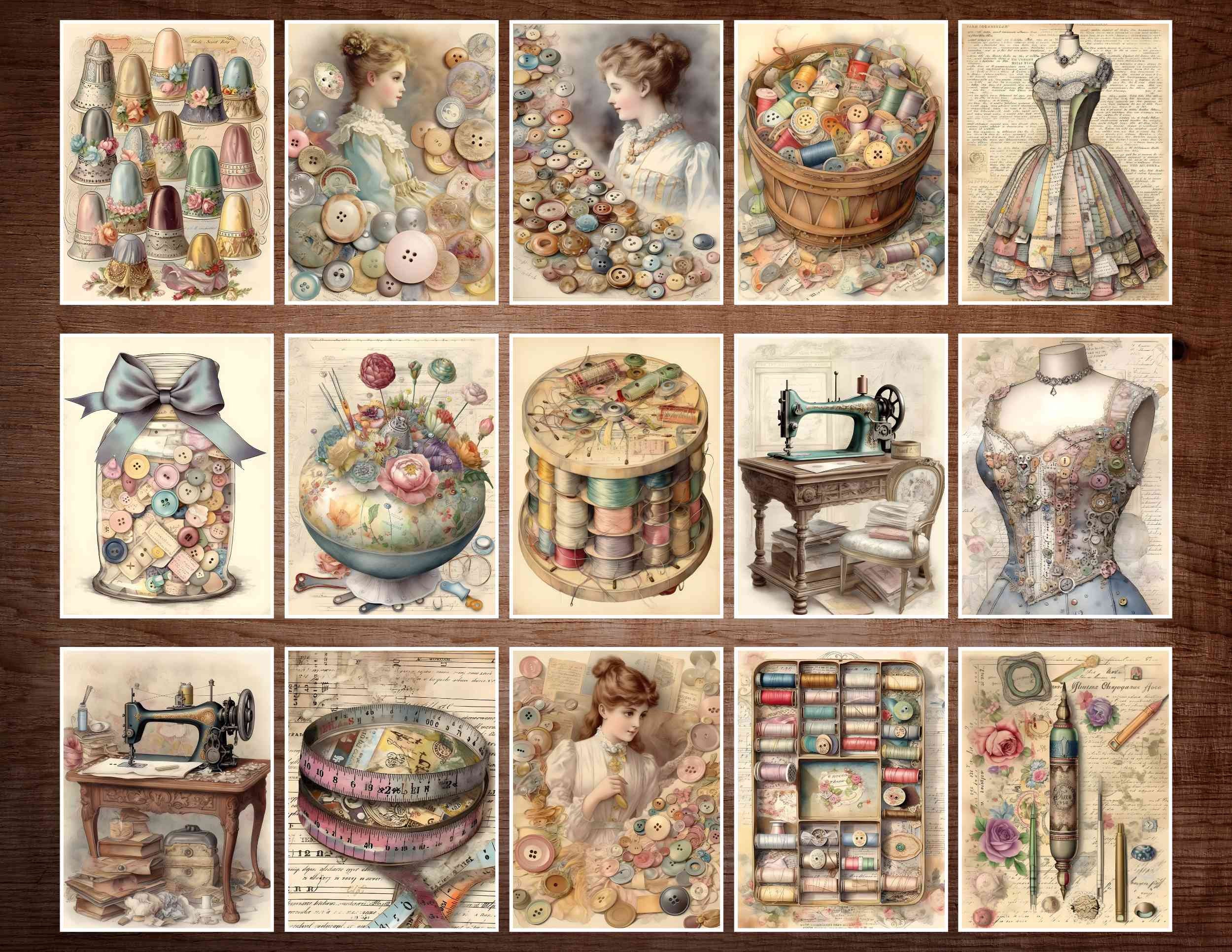 Vintage Sewing Junk Journal Kit: Shabby Chic Ephemera (digital ...