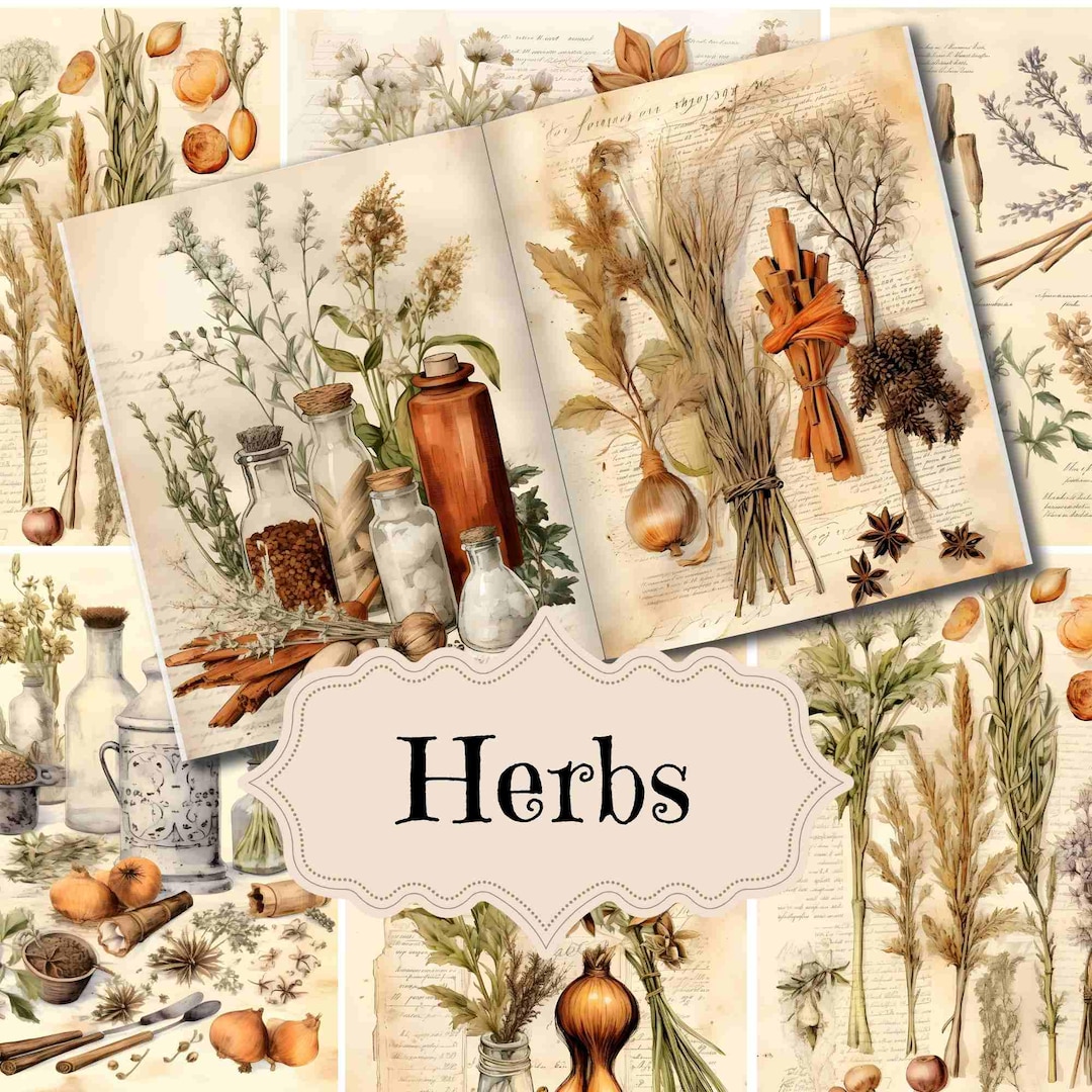 Vintage Herbs Junk Journal Kit: Shabby Chic Printable Pages (digital ...