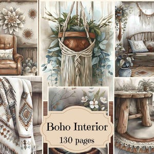Suministros para diarios basura con acuarelas, estilo boho, álbumes de recortes para interiores boho vintage, fondos boho, páginas imprimibles estilo shabby chic boho