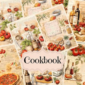 Kit per diario spazzatura di libri di cucina italiani, vintage, Italia, forniture per diario spazzatura, pagine di cucina di libri di cucina italiani, sfondi shabby chic italiani