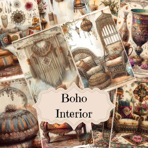 Suministros para diarios basura con acuarelas, estilo boho, álbumes de recortes para interiores boho vintage, fondos boho, páginas imprimibles estilo shabby chic boho