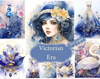 Blue & Gold Watercolor Vintage Junk Journal Kit (Digital Printable)