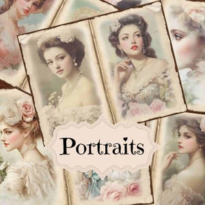 Suprimentos de diário de lixo da Lady vitoriana, álbum de recortes da era vitoriana, retratos vitorianos imprimíveis, fundos digitais chiques e surrados de mulheres vitorianas