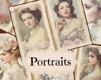 Printable Victorian Lady Portraits: Junk Journal Scrapbook Pages (Digital Download)