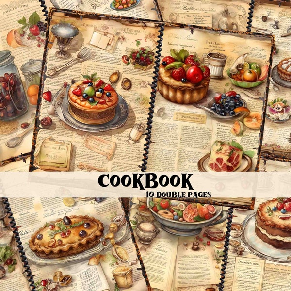 Vintage Cookbook Junk Journal Kit Old Recipe Vintage Cookbook Junk Journal Supplies Digital Scrapbook Cooking Pages Shabby Chic Backgrounds