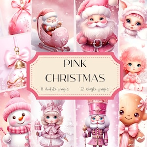 Junk Journal Kit rose Noël Junk Journal numérique imprimable Noël rose scrapbooking fournitures Noël éphémères rose hiver arrière-plans