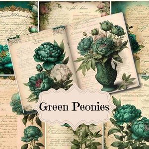 Junk Journal Kit pivoines vertes Junk Journal papier imprimable vintage Junk Journal Supplies Scrapbook Shabby Chic arrière-plans de pivoines vertes