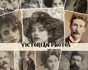 Großes Bündel viktorianischer Junk-Journal-Portraitfotos, Junk-Journal-Zubehör, viktorianische Fotos, Sammelalbum, gemischte Medien, viktorianische Shabby-Chic-Fotos