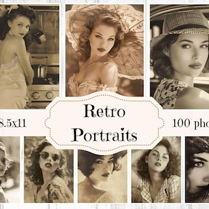Gros lot de photos de portraits pour journal indésirable, fournitures pour journal indésirable, photos rétro vintage de scrapbooking, portraits rétro, vieilles photos shabby chic chic