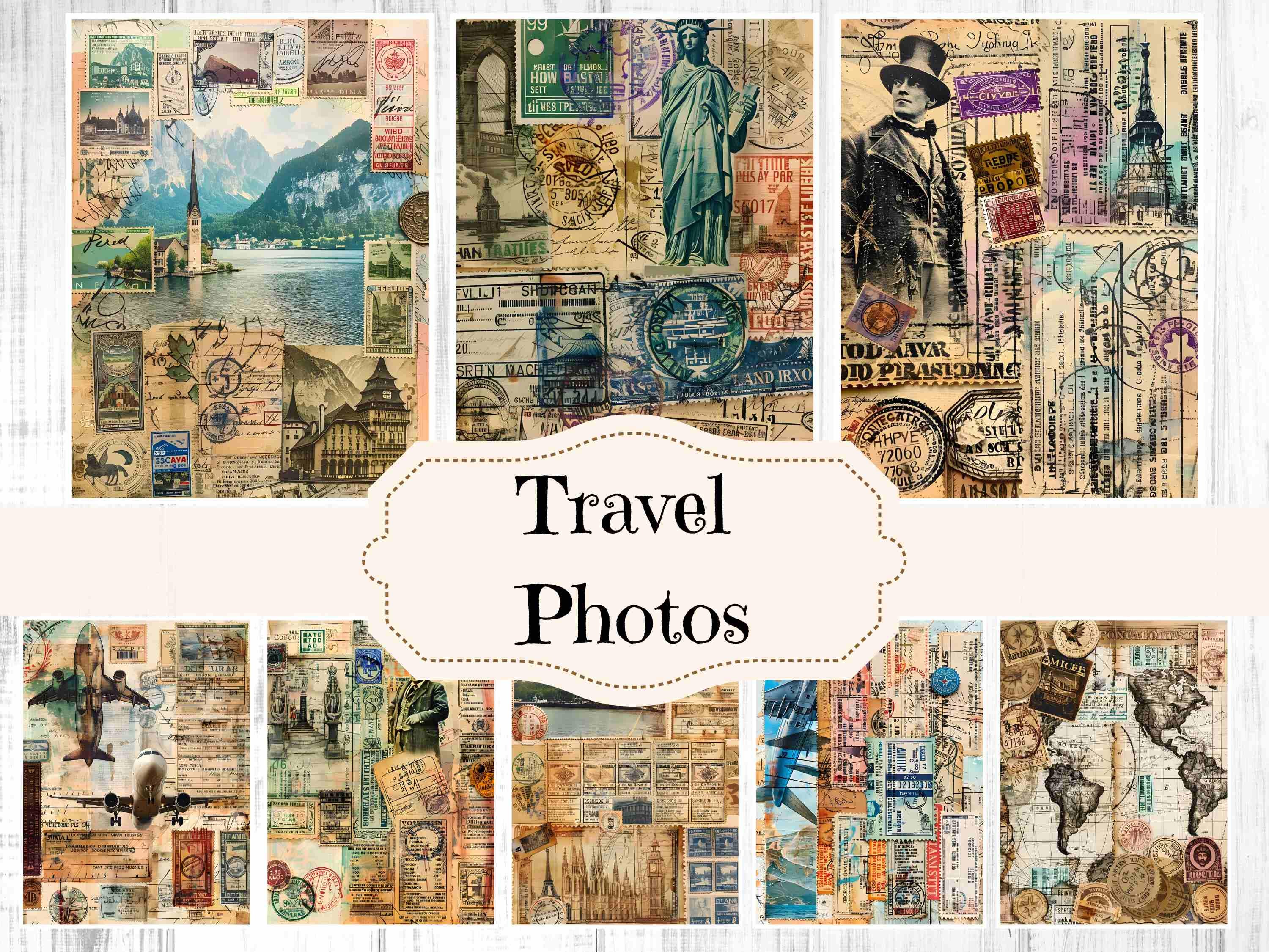 コラージュジャーナル*『』 Travel Photos Junk Journal Supplies Postage Stamps Scrapbook