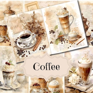 Kit de journal indésirable automne Kit de collage café vintage Coffee Art vintage numérique journal indésirable café shabby chic éphémère imprimable