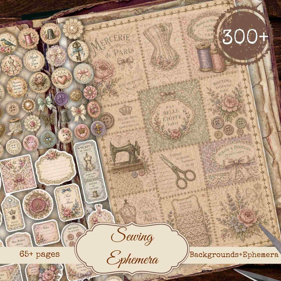 Vintage Sewing Junk Journal Kit: Scrapbook Sewing Ephemera (printable ...