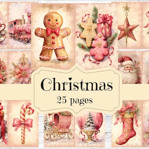 Rosa Weihnachten Junk Journal Kit: Shabby Chic Ephemera (Digitaler Download)