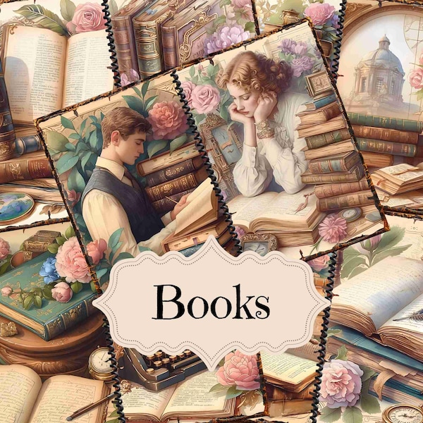 Vintage Books Junk Journal Kit: Shabby Chic Scrapbook Pages (Digital Download)