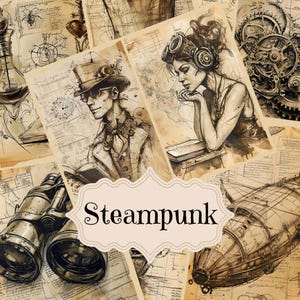 Junk Journal Kit Vintage Steampunk Junk-Journal Zubehör Steampunk Sammelalbum Digitale druckbare Seiten Shabby Chic Steampunk Beige Hintergründe
