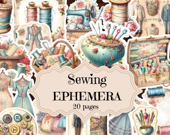 Vintage Sewing Junk Journal Kit: Shabby Chic Ephemera (Printable)