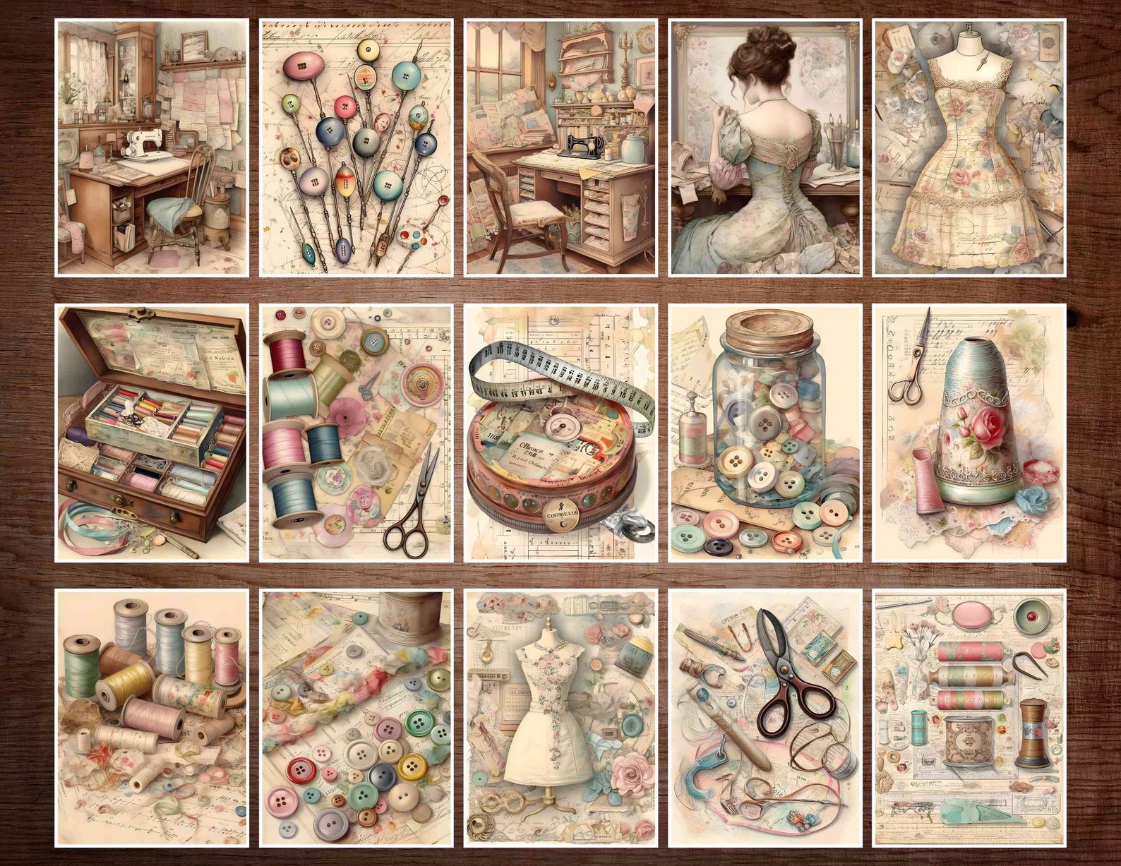 Vintage Sewing Junk Journal Kit: Shabby Chic Ephemera (digital ...
