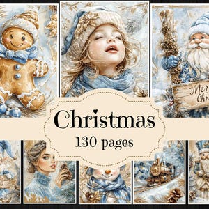 Suministros para diarios basura navideños en acuarela azul bebé Papeles de álbum de recortes navideños vintage Fondos navideños de estilo shabby chic Imágenes navideñas