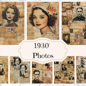 Kit de diario basura con fotos de los años 30 Fotos antiguas Materiales para diario basura Fotos antiguas Álbum de recortes Papel digital Fondos Shabby Chic de los años 30