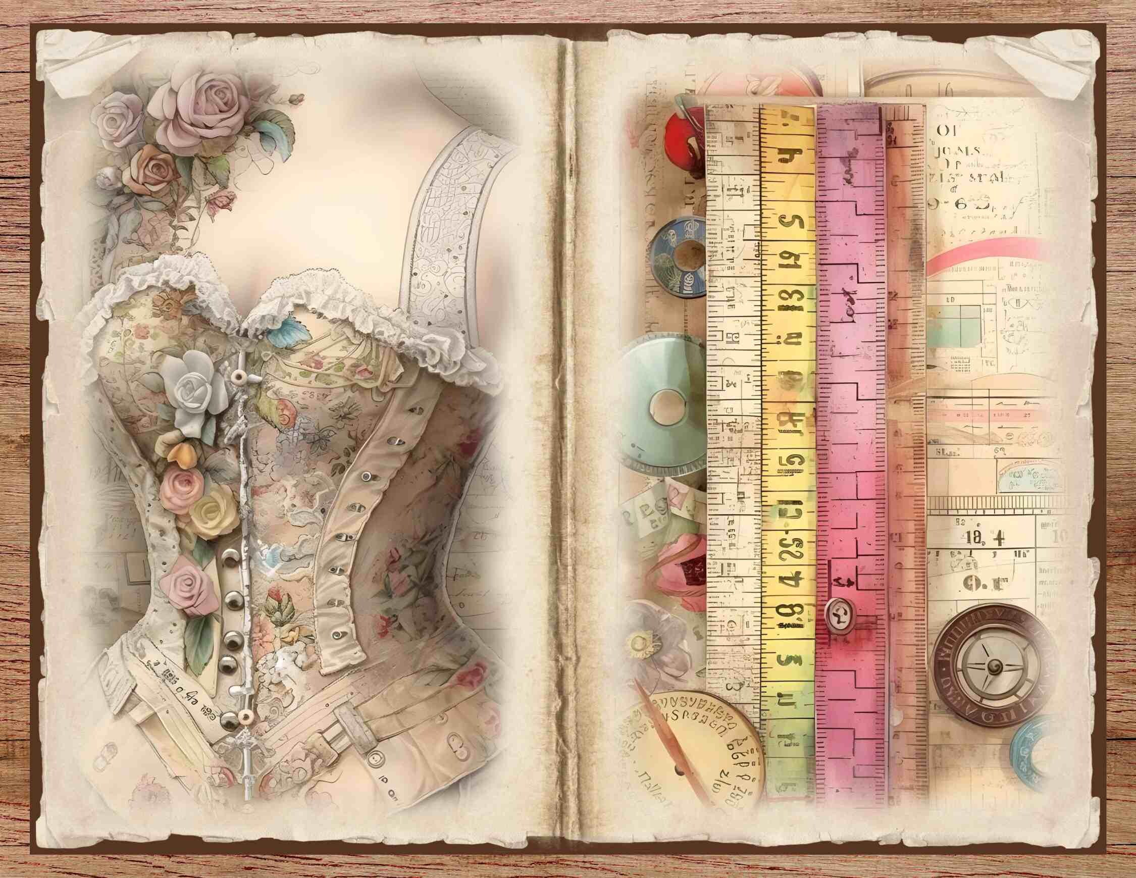 ヴィンテージ裁縫ジャンクジャーナルキット：シャビーシックな印刷可能