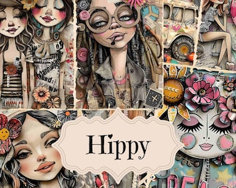Printable Vintage Hippy Junk Journal Kit: Boho Scrapbook Paper (Digital Download)