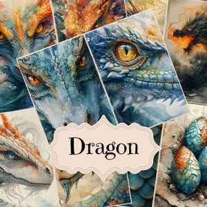 Kit de diario basura de dragones Fondos imprimibles para álbumes de recortes de dragones de fantasía Suministros para diario basura de dragones Lindos dragones Arte digital Shabby Chic