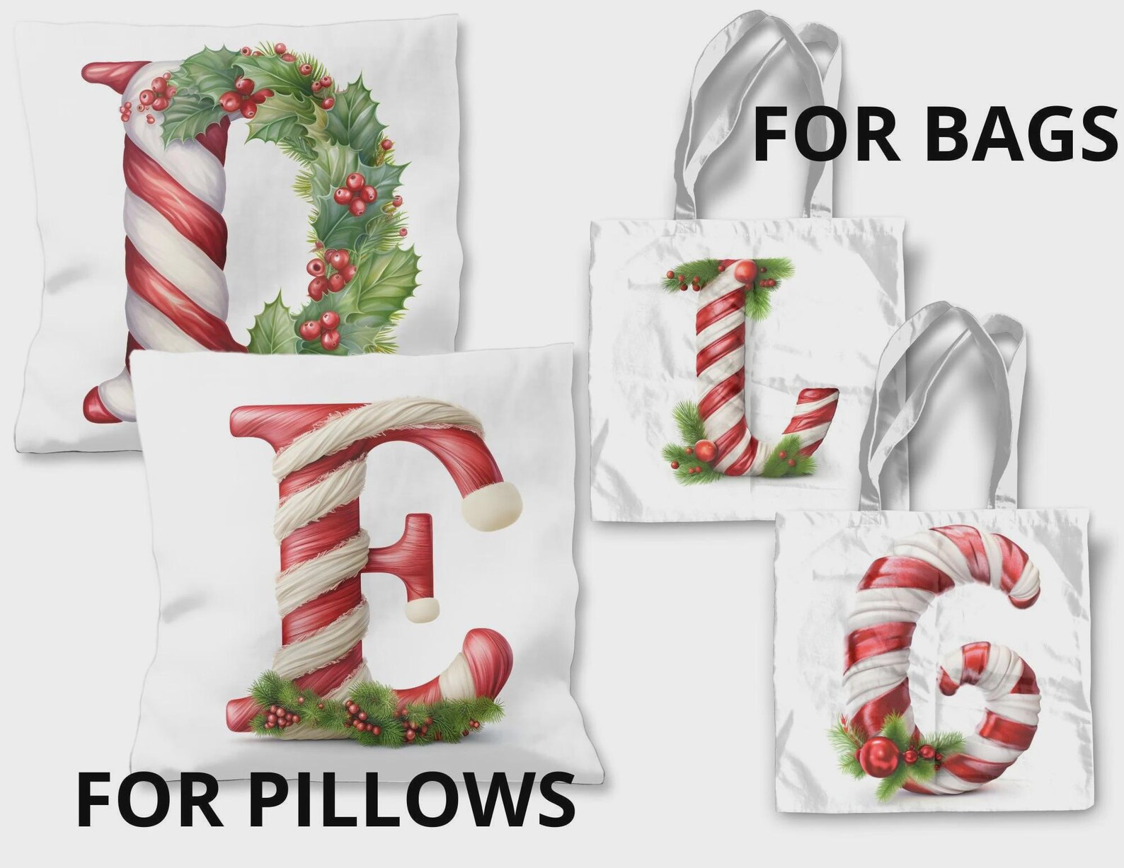 Christmas Alphabet PNG: Candy Cane Decorative Letters Clipart (digital ...