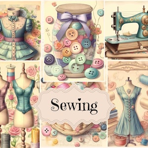 Kit de journal de couture vintage indésirable Scrapbook de couture Pages imprimables numériques vintage Junk Journal fournitures couture arrière-plans Shabby Chic