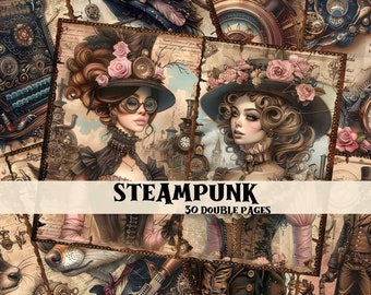 Steampunk Junk Journal Kit Victorian Junk Journal Supplies Steampunk Scrapbook Digital Pritnable Pages Shabby Chic Steampunk Backgrounds