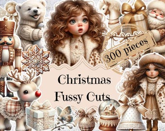 Printable Beige Christmas Fussy Cuts for Junk Journals&Scrapbooks