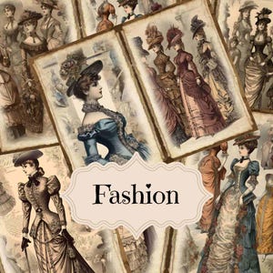 Suministros para diarios basura de moda victoriana Páginas imprimibles para álbumes de recortes de la época victoriana Técnica mixta vintage Moda victoriana Fondo Shabby Chic