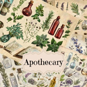 Apotheker Junk Journal Zubehör Vintage Kräuter Scrapbook Digital Printable Seiten Apotheker Shabby Chic Kräuter Hintergründe