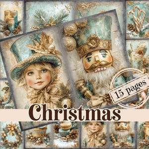 Vintage Mint Christmas Scrapbook Paper: Christmas  Junk Journal (Digital Download)