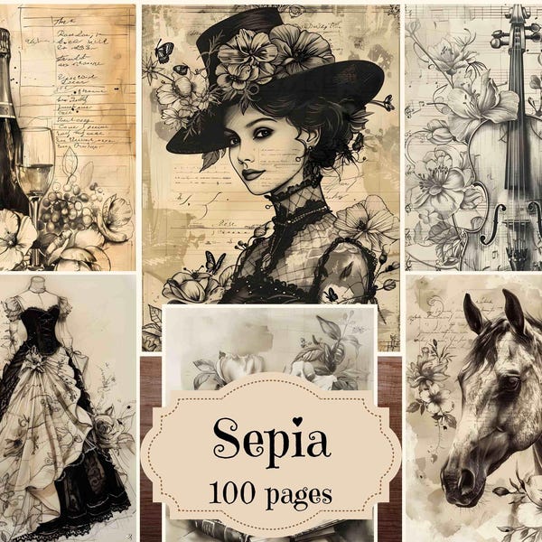 Sepia Tone Junk Journal Kit: Victorian Scrapbook Paper (Digital Download)