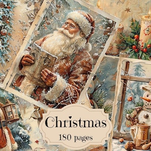 Suprimentos de diário de Natal em aquarela Papéis de scrapbook de Natal vintage Fundos de Natal chiques e surrados Imagens de Natal para impressão