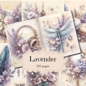 Grande pacchetto di materiali per diario di primavera Junk Journal Vintage Pagine stampabili per album di ritagli Lavanda Shabby Chic Sfondi primaverili Tecnica mista Acquerello