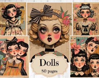 Printable Vintage Paper Dolls: Shabby Chic Scrapbook Kit (Digital Download)