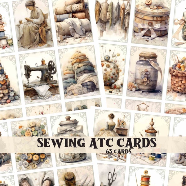 Vintage Sewing Junk Journal Supplies Sewing Ephemera Sewing Scrapbook  Printable Sewing Cards Muted Sewing Shabby Chic ATC Cards