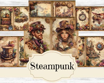 Printable Vintage Steampunk Junk Journal Kit: Printable Scrapbook Pages (Digital Download)