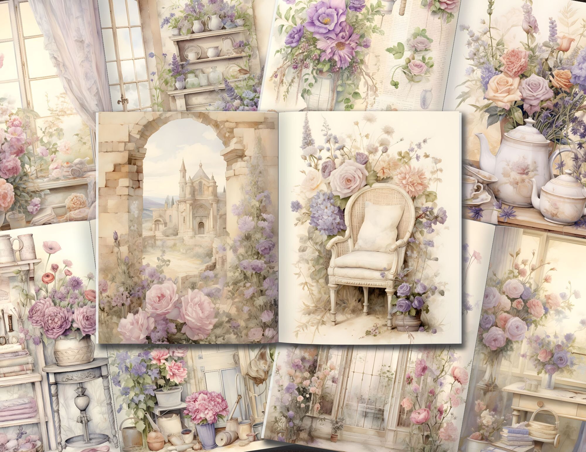 Purple Flower Junk Journal Kit: Vintage Ephemera (digital Download) - Etsy