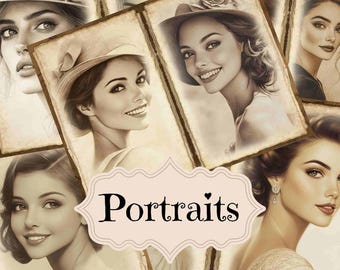Vintage Frauen Porträt Fotos: Shabby Chic Junk Journal Zubehör (Digitaler Download)