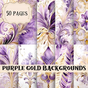 Luxus Hintergrund Lila Gold Weiß Junk Journal Kit Aquarell Bedruckbares Digitales Papier Luxus Scrapbook Hintergrund Shabby Chic Ephemera