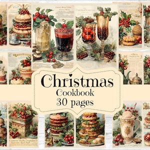 Junk Journal Kit Vintage Christmas Cookbook Digital Scrapbook Paper Kit Cooking Pages Junk Journal Shabby Chic Christmas Ephemera Printable