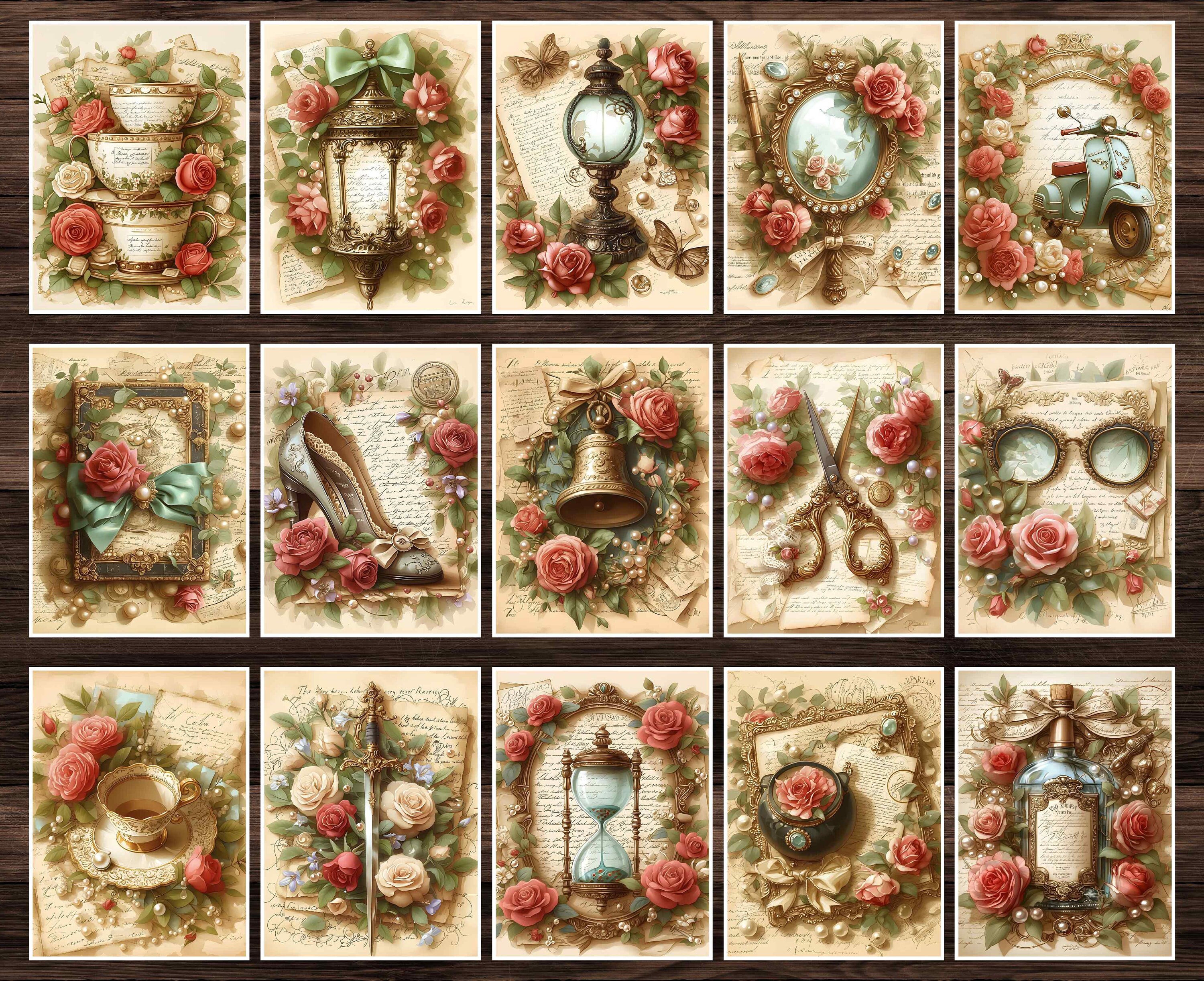 Vintage Red Roses Junk Journal Kit: Shabby Chic Scrapbook Pages ...
