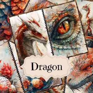 Kit de diario basura Red Dragon, fondos imprimibles para álbum de recortes de dragones de fantasía, suministros para diario basura Dragon, arte digital Shabby Chic de dragones rojos
